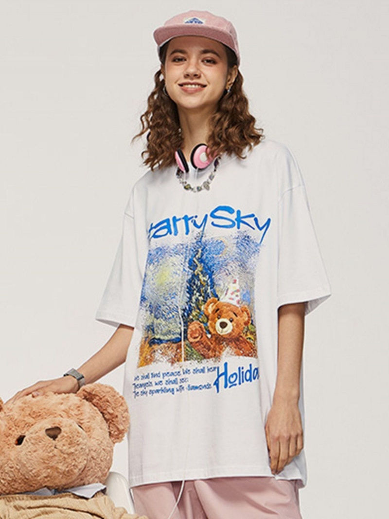 T Shirts Aelfric Eden Bear Print Tee Blanche | SEE-23110426